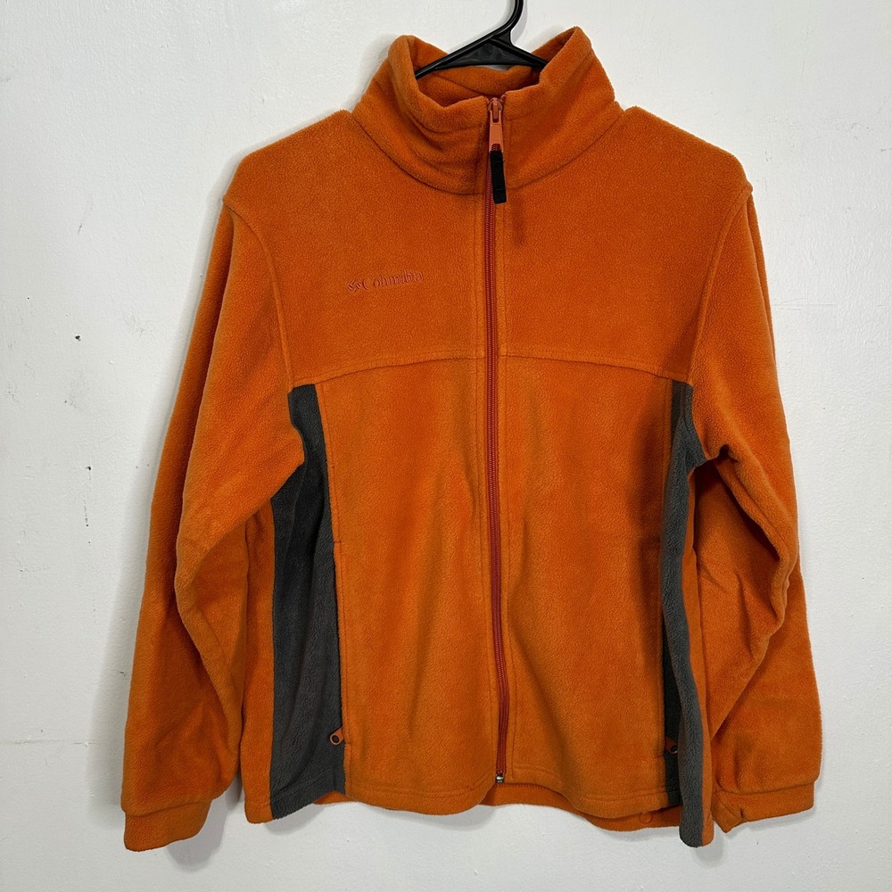Columbia Kids Orange Full Zip Fleece Jacket Youth 14/16 Gray Accents Outerwear